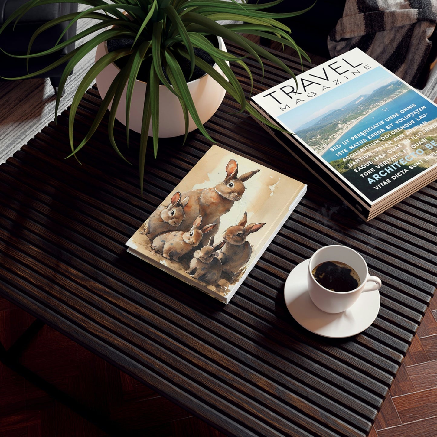 Watercolor Bunny Rabit Family Hard Backed Journal