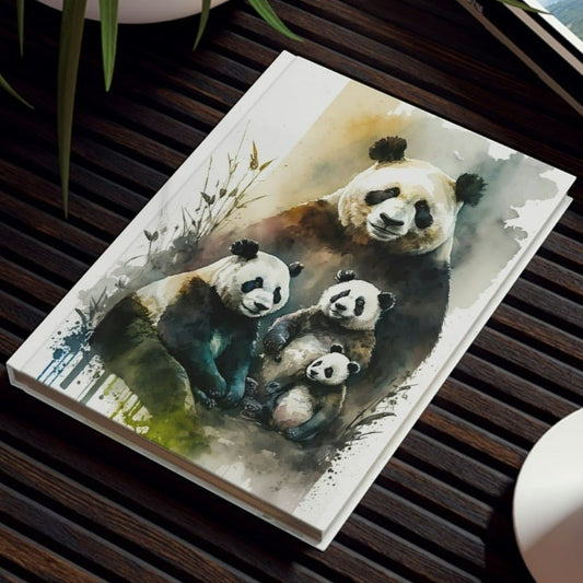 Watercolor Panda Bear Family Hard Backed Journal