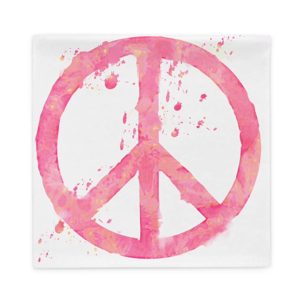 Watercolor Peace Sign Pillow Case with Coral Back