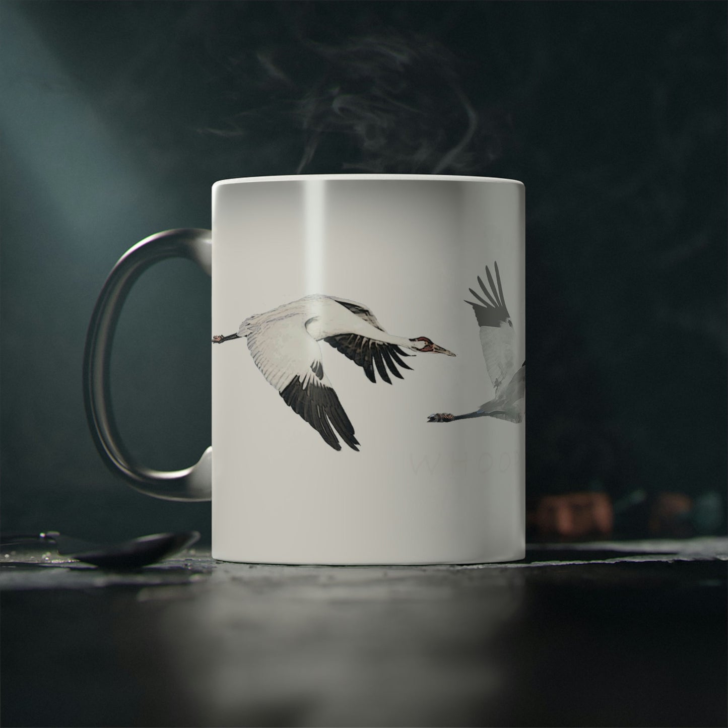 Whooping Crane Magic Mug - Starts black and shows image when it gets hot