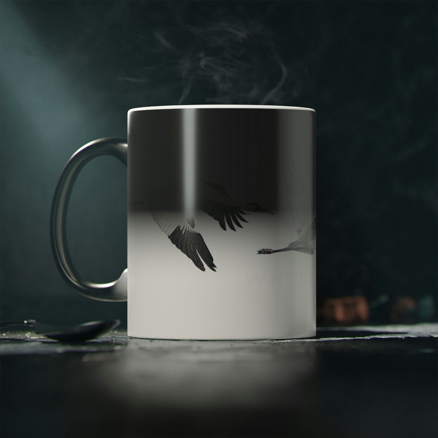 Whooping Crane Magic Mug - Starts black and shows image when it gets hot