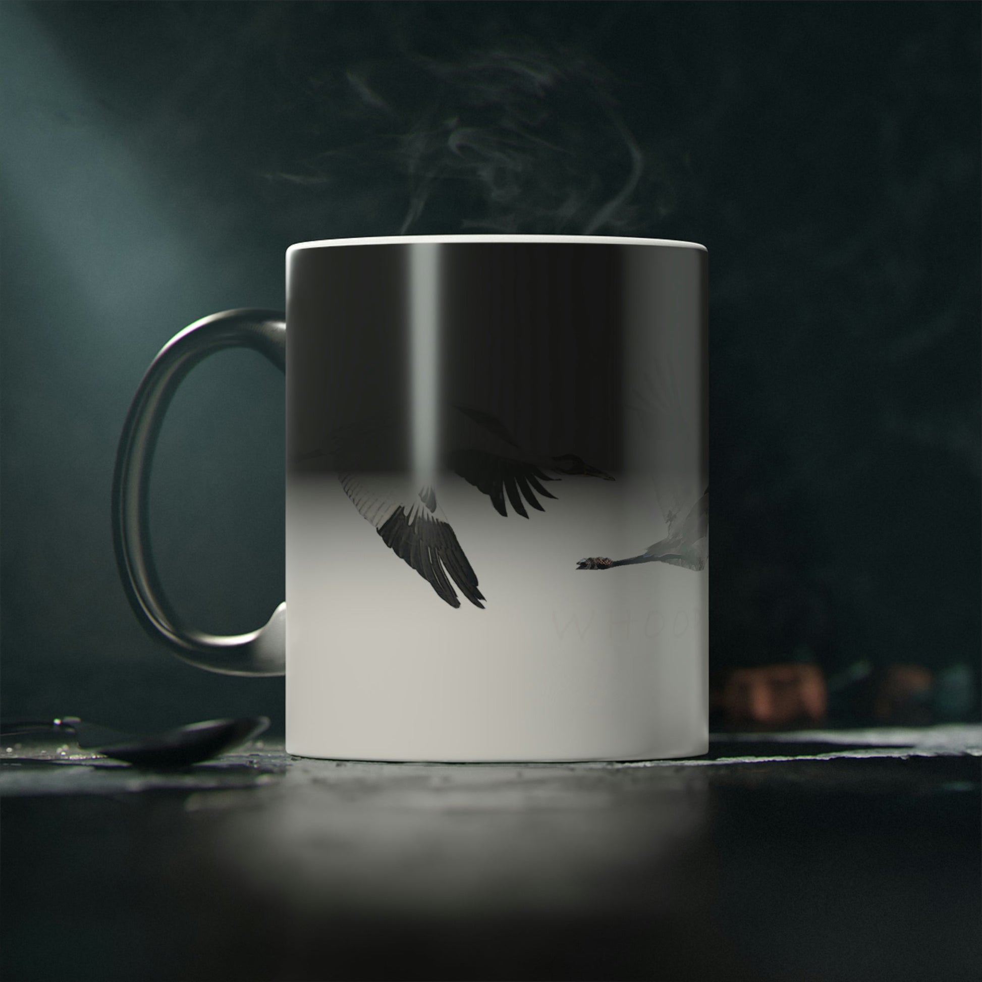 Whooping Crane Magic Mug - Starts black and shows image when it gets hot