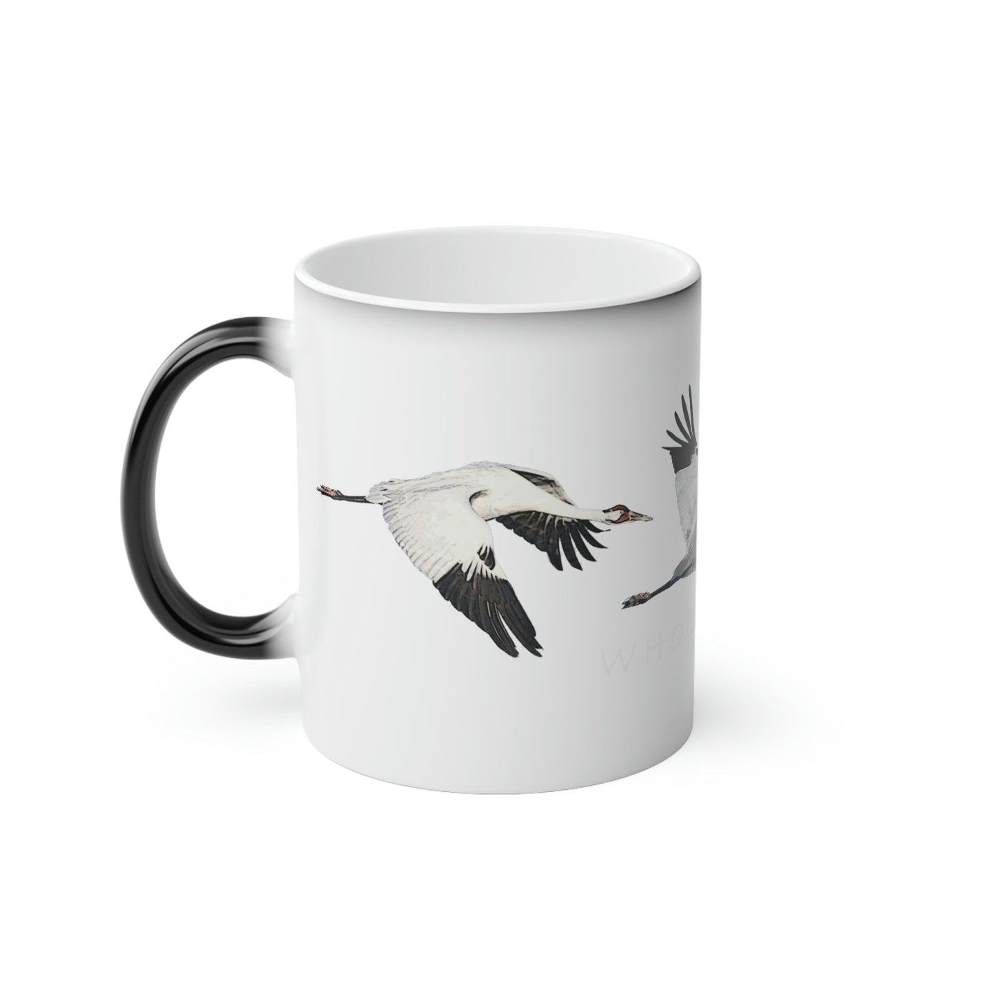 Whooping Crane Magic Mug - Starts black and shows image when it gets hot