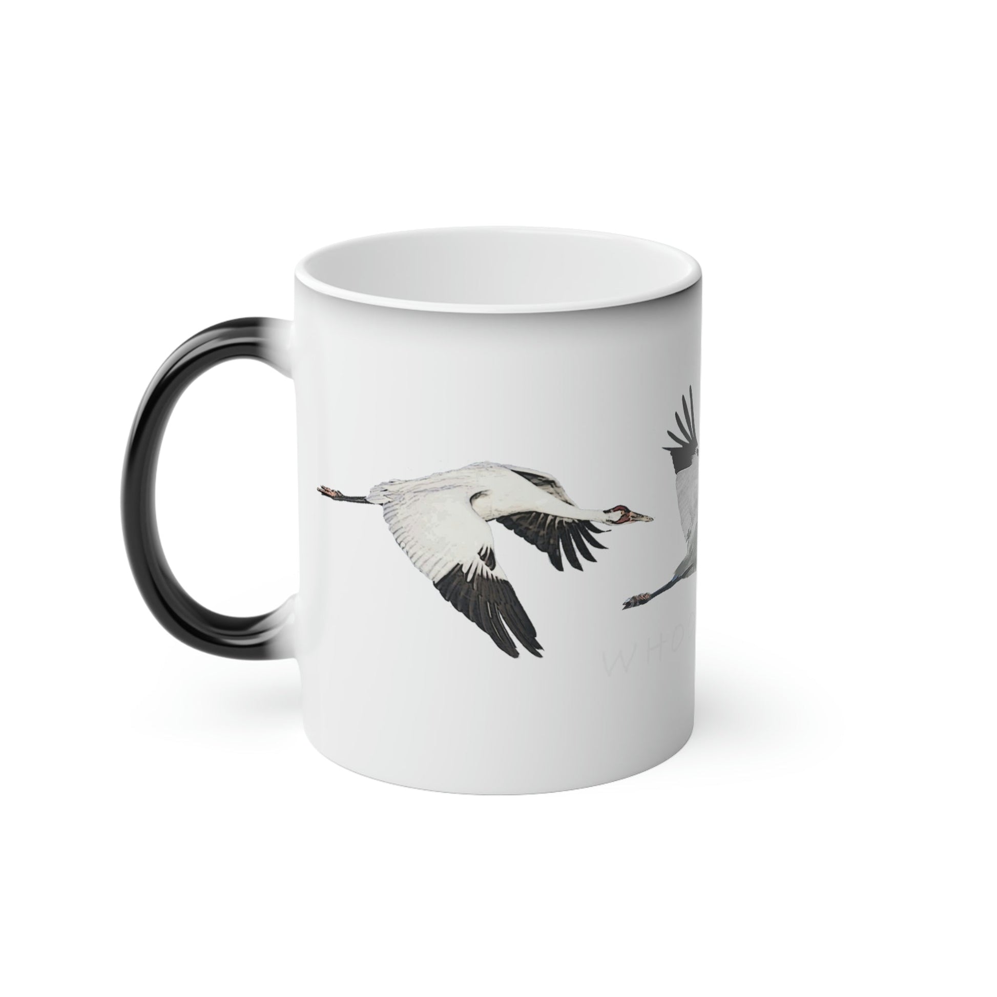 Whooping Crane Magic Mug - Starts black and shows image when it gets hot