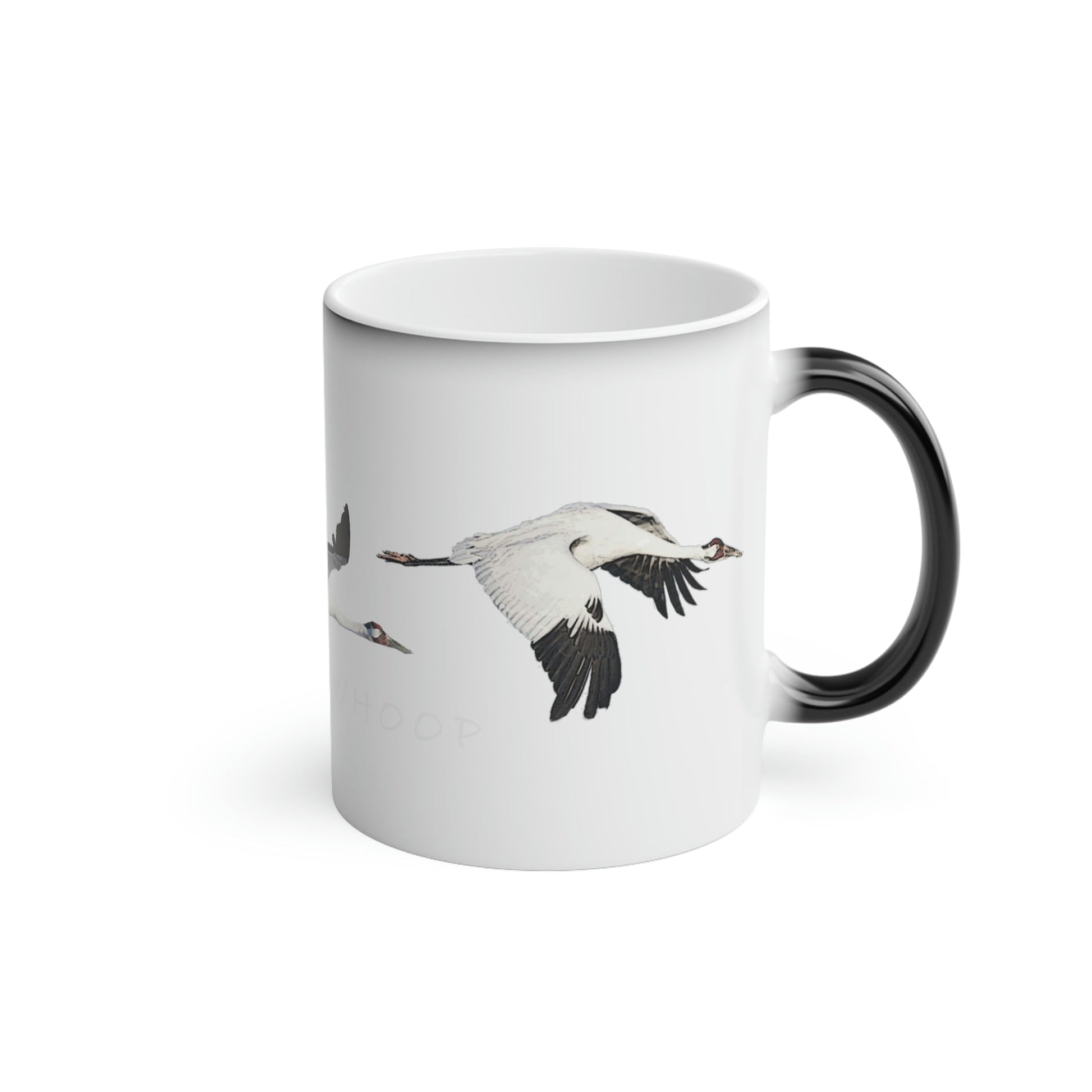Whooping Crane Magic Mug - Starts black and shows image when it gets hot