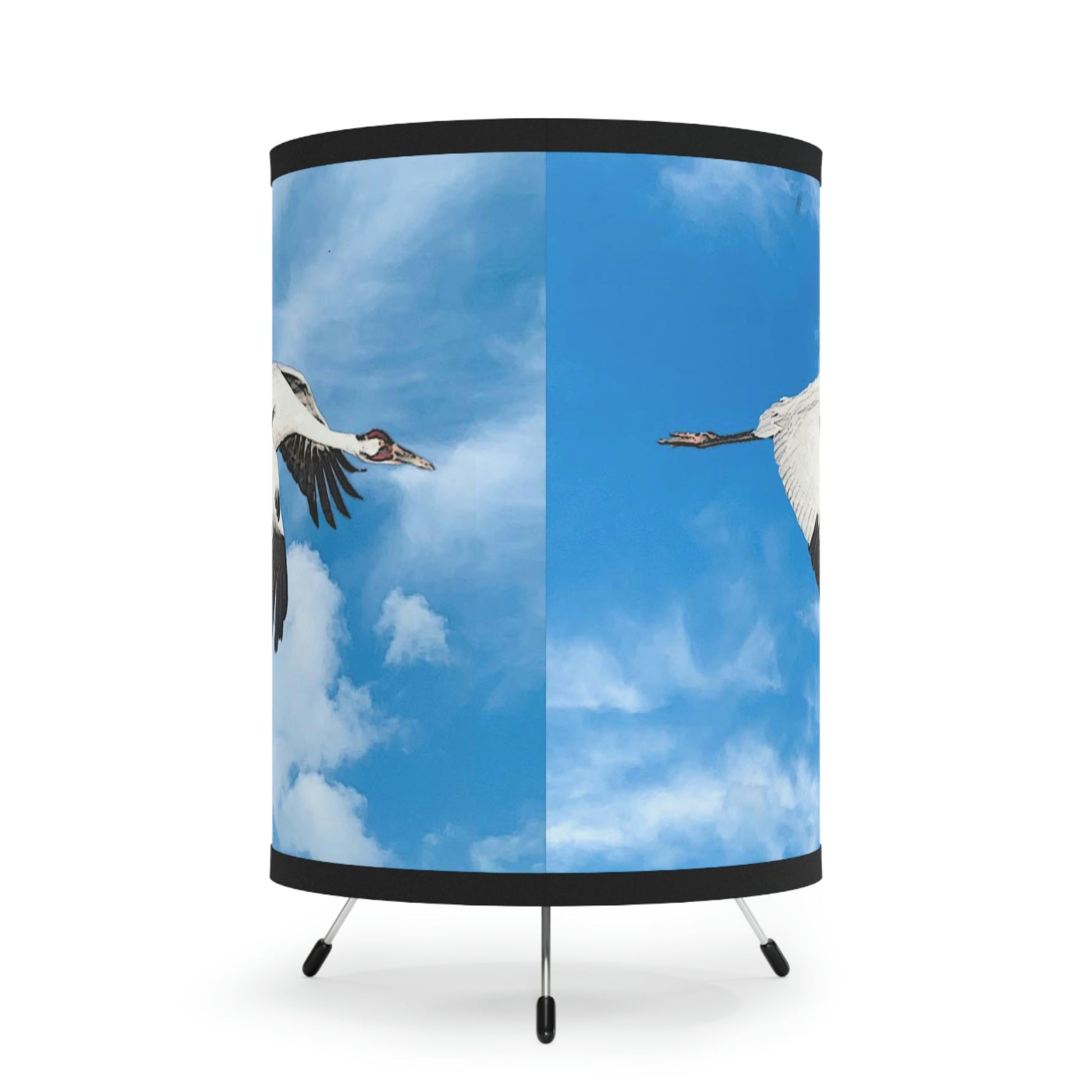 Whooping Crane Tripod Lamp with High-Res Printed Shade, USCA plug