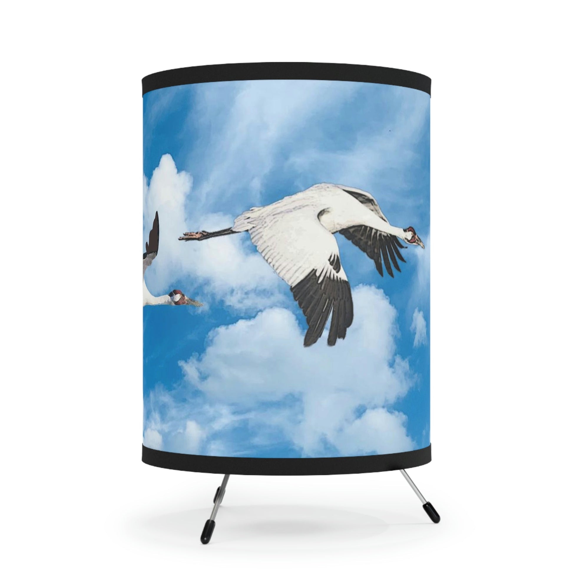 Whooping Crane Tripod Lamp with High-Res Printed Shade, USCA plug