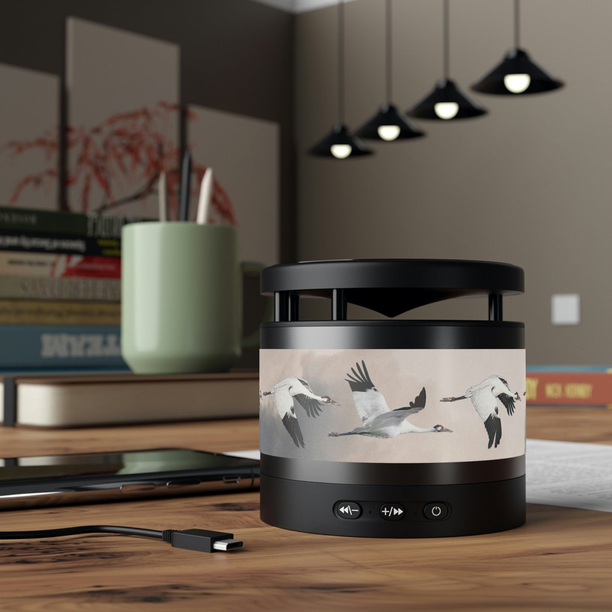 Whooping Cranes Flying Metal Bluetooth Speaker and Wireless Charging Pad