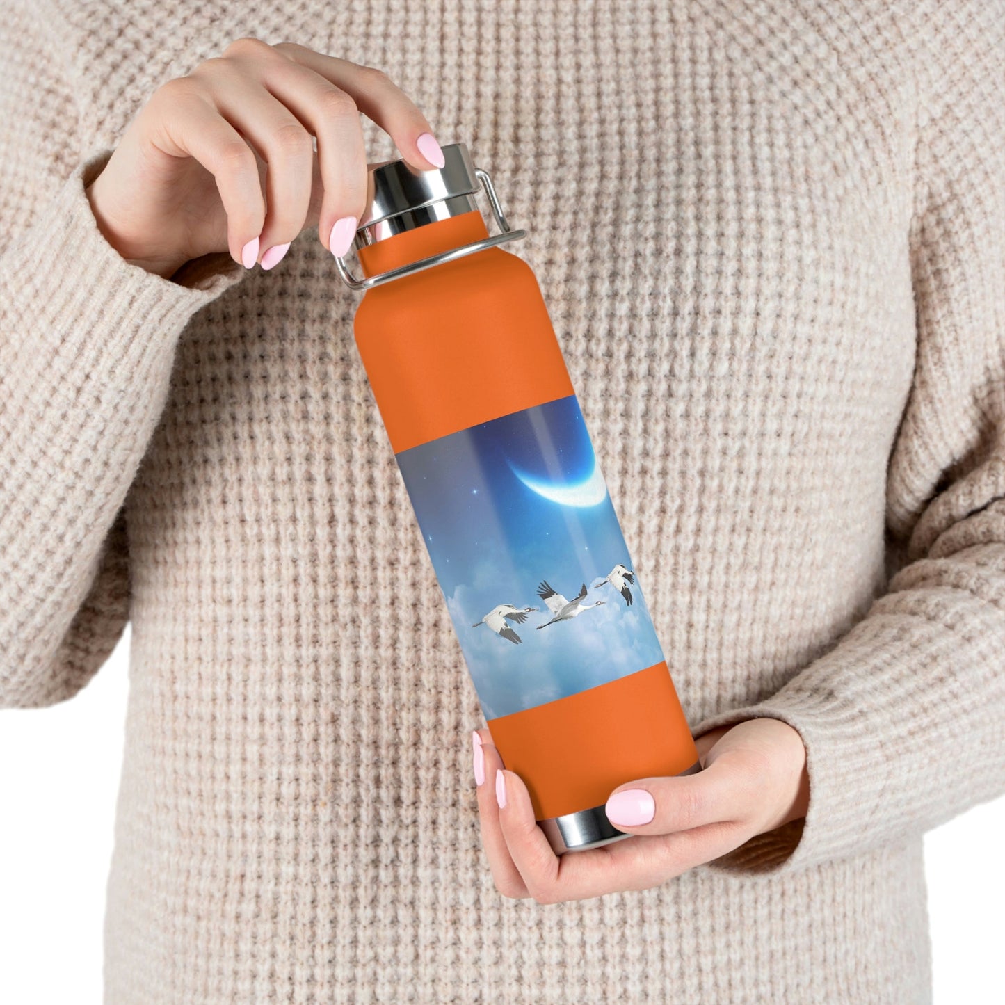 Whooping Cranes Midnight Run | Copper Vacuum Insulated Bottle, 22oz