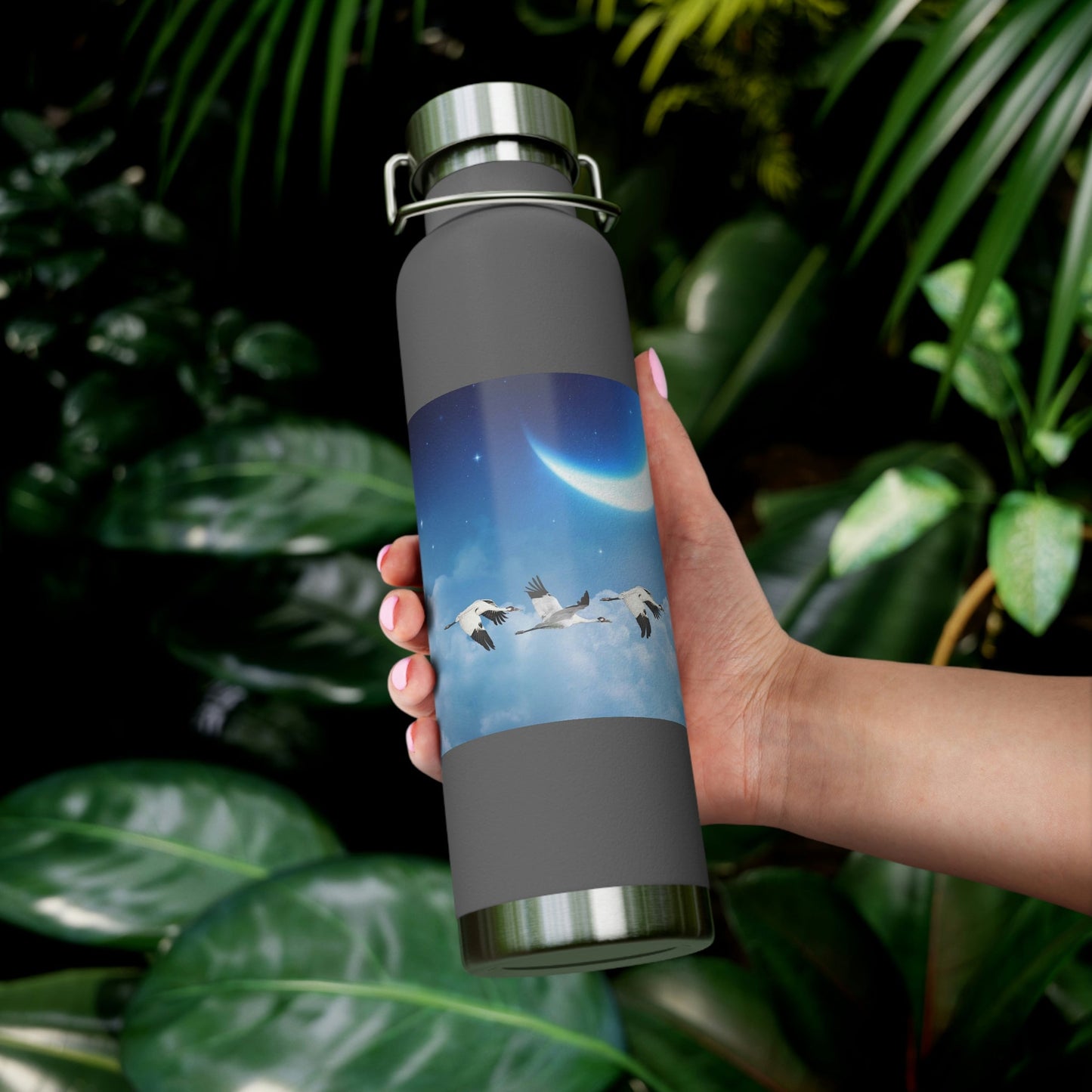 Whooping Cranes Midnight Run | Copper Vacuum Insulated Bottle, 22oz