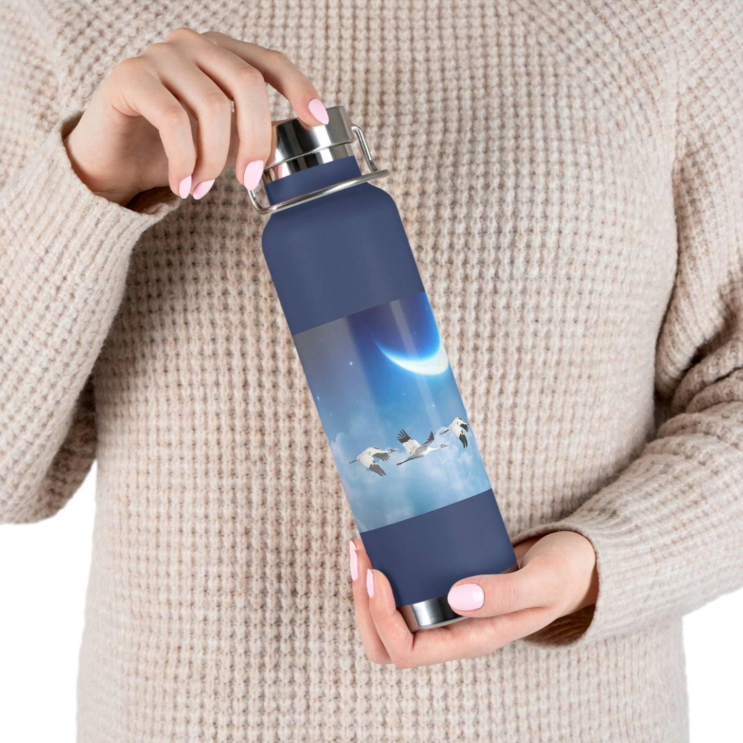 Whooping Cranes Midnight Run | Copper Vacuum Insulated Bottle, 22oz