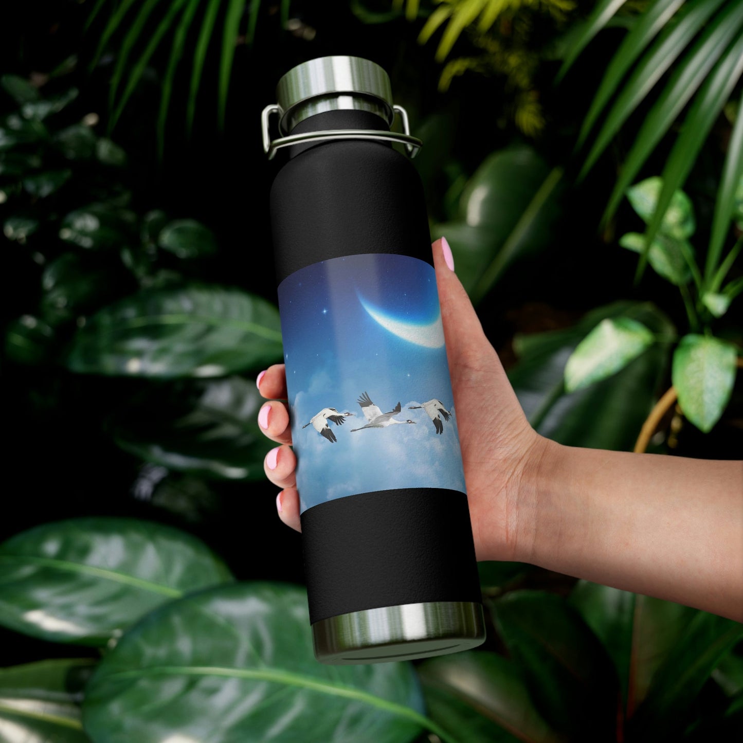 Whooping Cranes Midnight Run | Copper Vacuum Insulated Bottle, 22oz