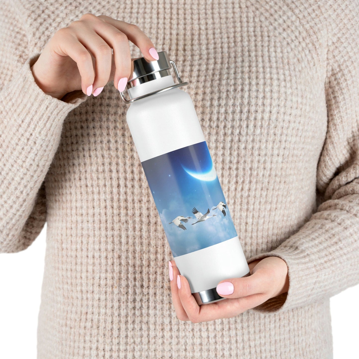 Whooping Cranes Midnight Run | Copper Vacuum Insulated Bottle, 22oz