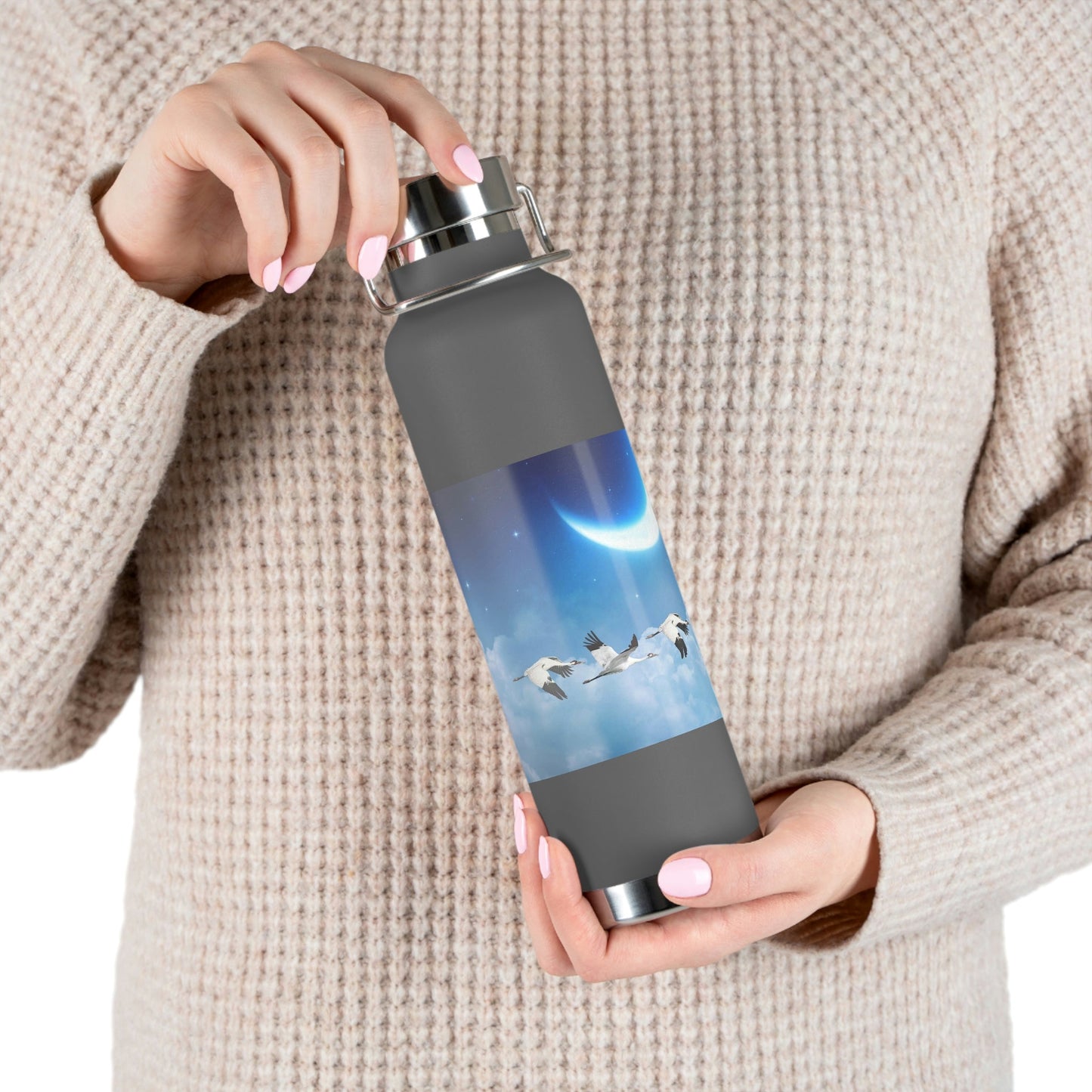 Whooping Cranes Midnight Run | Copper Vacuum Insulated Bottle, 22oz