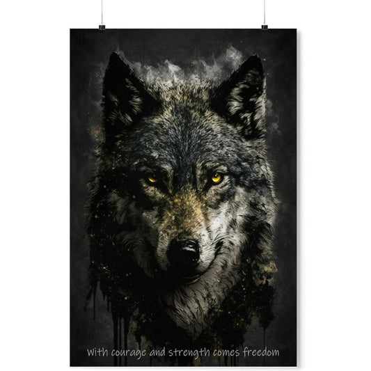 Wolf Inspirations - With Courage and Strength Comes Freedom - Premium Matte Vertical Posters