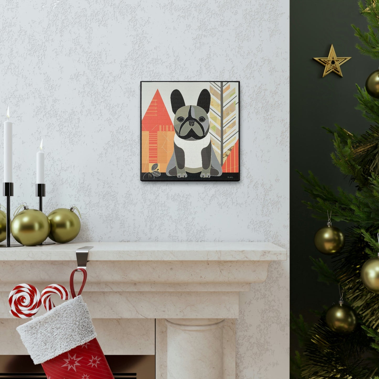 Woodland Mid-Century Modern French Bulldog Canvas Gallery Wraps