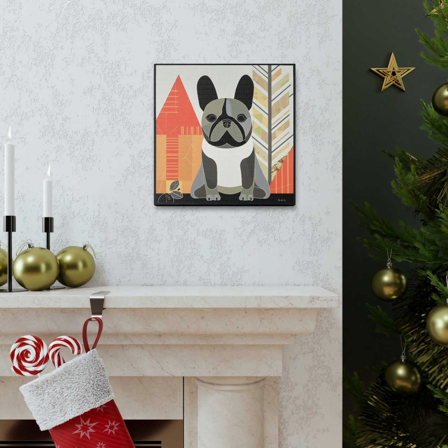 Woodland Mid-Century Modern French Bulldog Canvas Gallery Wraps