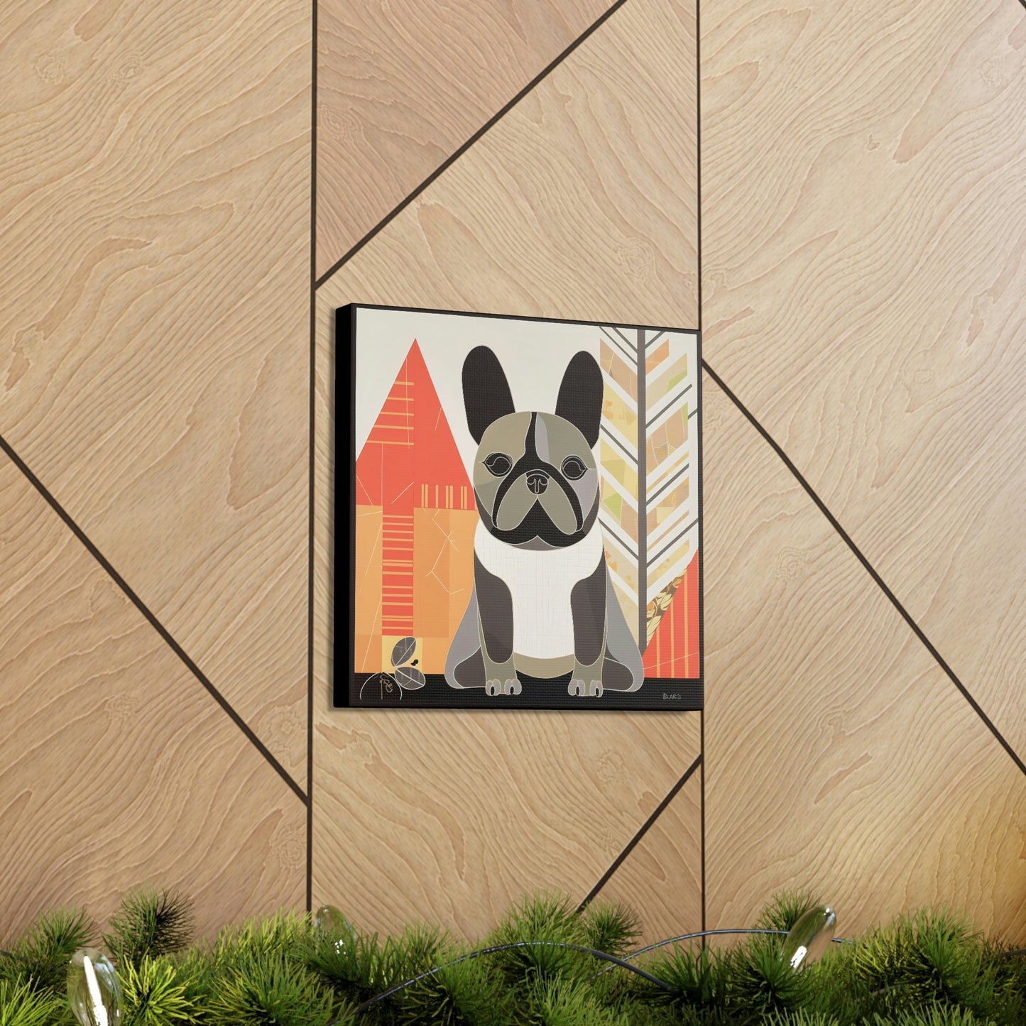 Woodland Mid-Century Modern French Bulldog Canvas Gallery Wraps