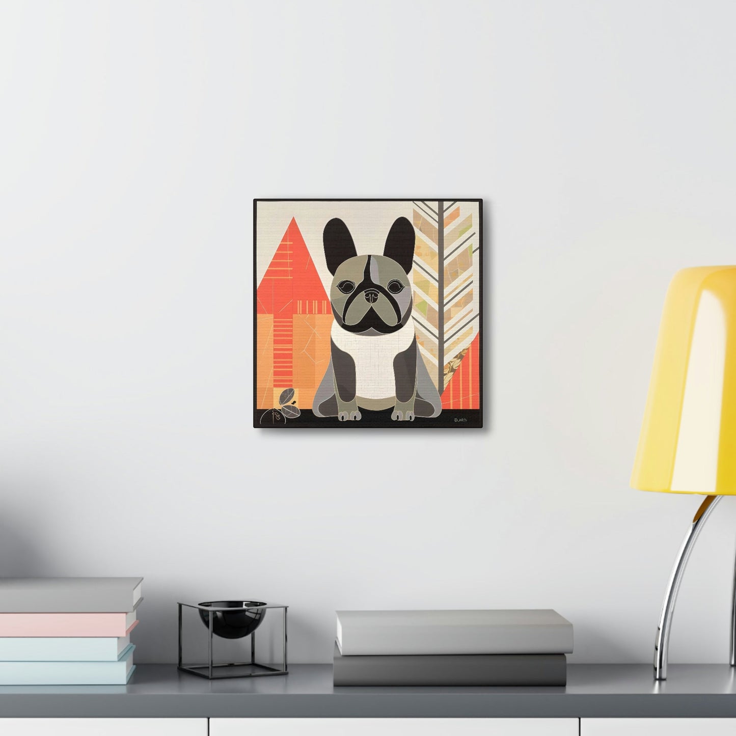 Woodland Mid-Century Modern French Bulldog Canvas Gallery Wraps