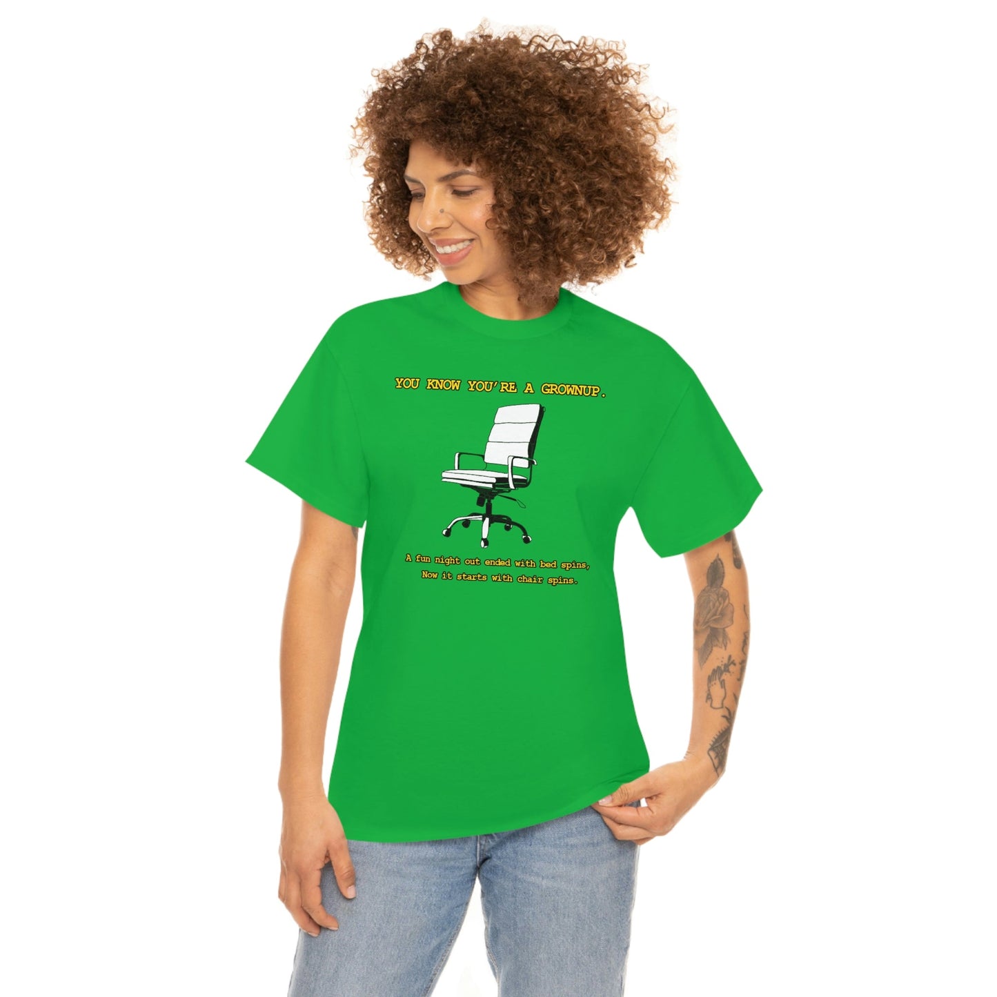 You Know You're A Grownup Unisex Heavy Cotton Tee Bedspins Office Humor Work Prank Bed Spins Joke fun funny Present Gift