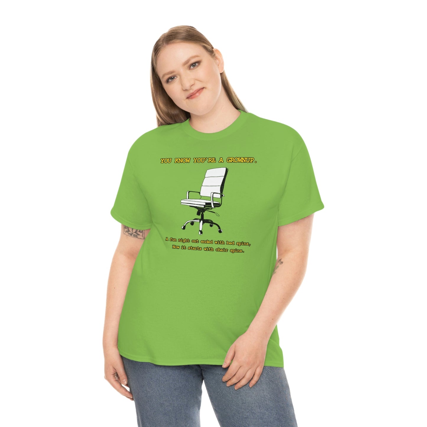 You Know You're A Grownup Unisex Heavy Cotton Tee Bedspins Office Humor Work Prank Bed Spins Joke fun funny Present Gift