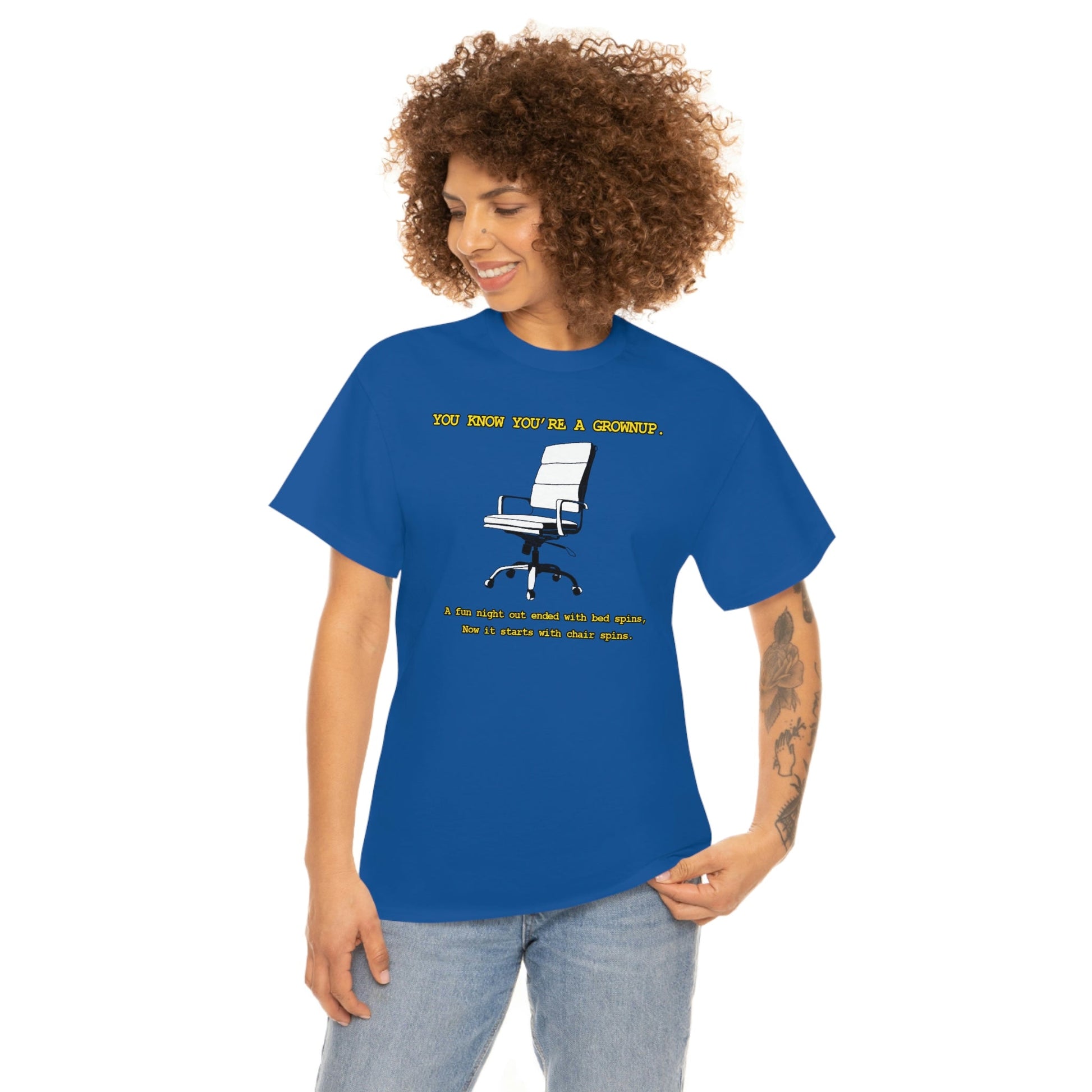 You Know You're A Grownup Unisex Heavy Cotton Tee Bedspins Office Humor Work Prank Bed Spins Joke fun funny Present Gift