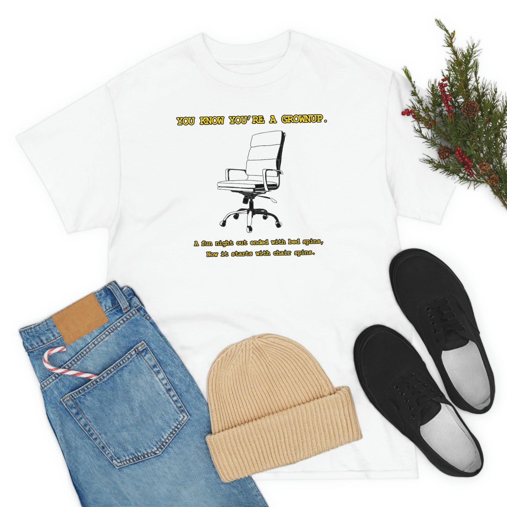 You Know You're A Grownup Unisex Heavy Cotton Tee Bedspins Office Humor Work Prank Bed Spins Joke fun funny Present Gift