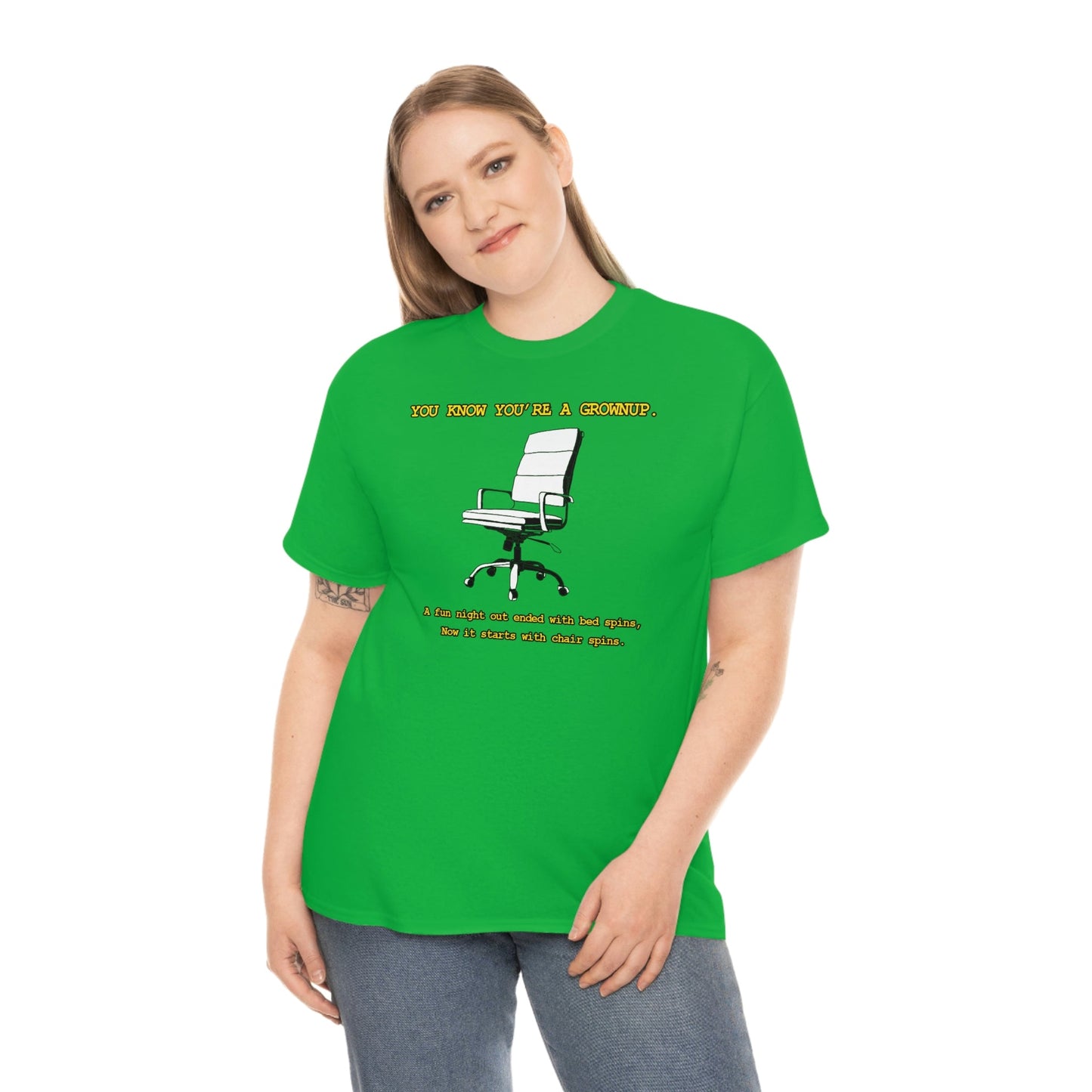 You Know You're A Grownup Unisex Heavy Cotton Tee Bedspins Office Humor Work Prank Bed Spins Joke fun funny Present Gift