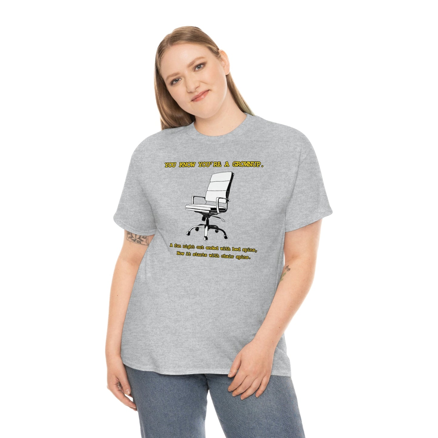 You Know You're A Grownup Unisex Heavy Cotton Tee Bedspins Office Humor Work Prank Bed Spins Joke fun funny Present Gift