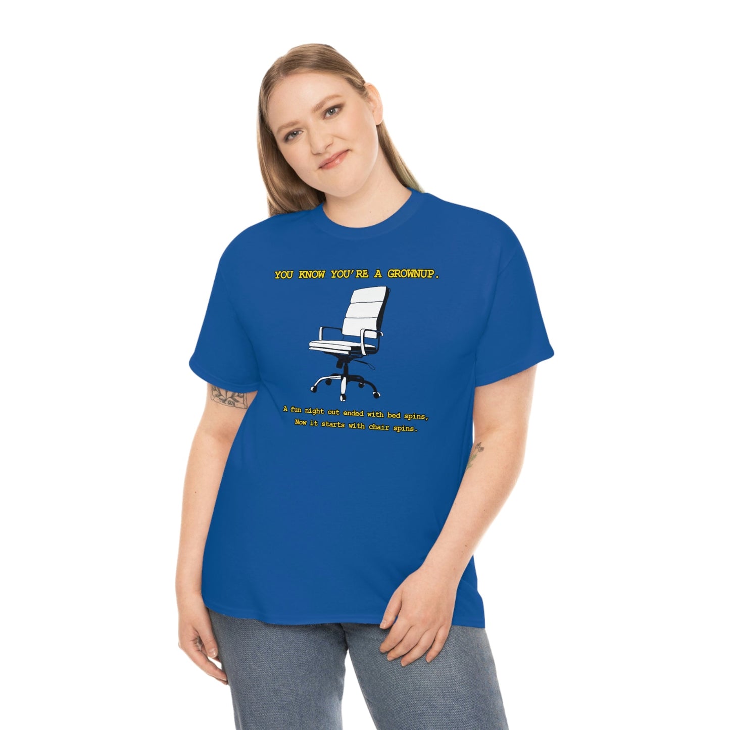 You Know You're A Grownup Unisex Heavy Cotton Tee Bedspins Office Humor Work Prank Bed Spins Joke fun funny Present Gift
