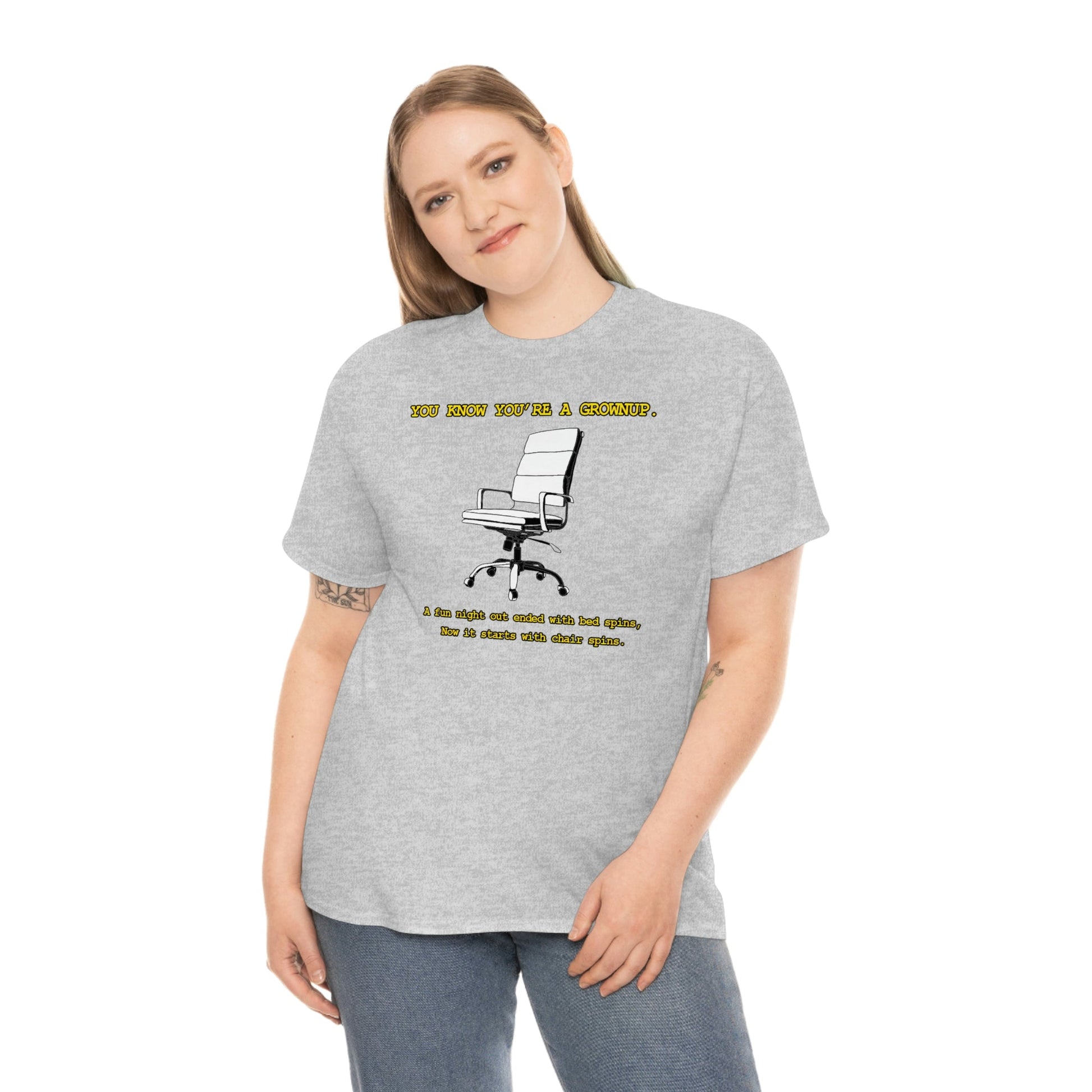You Know You're A Grownup Unisex Heavy Cotton Tee Bedspins Office Humor Work Prank Bed Spins Joke fun funny Present Gift