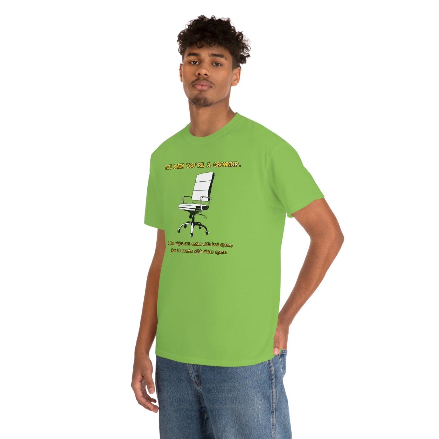You Know You're A Grownup Unisex Heavy Cotton Tee Bedspins Office Humor Work Prank Bed Spins Joke fun funny Present Gift