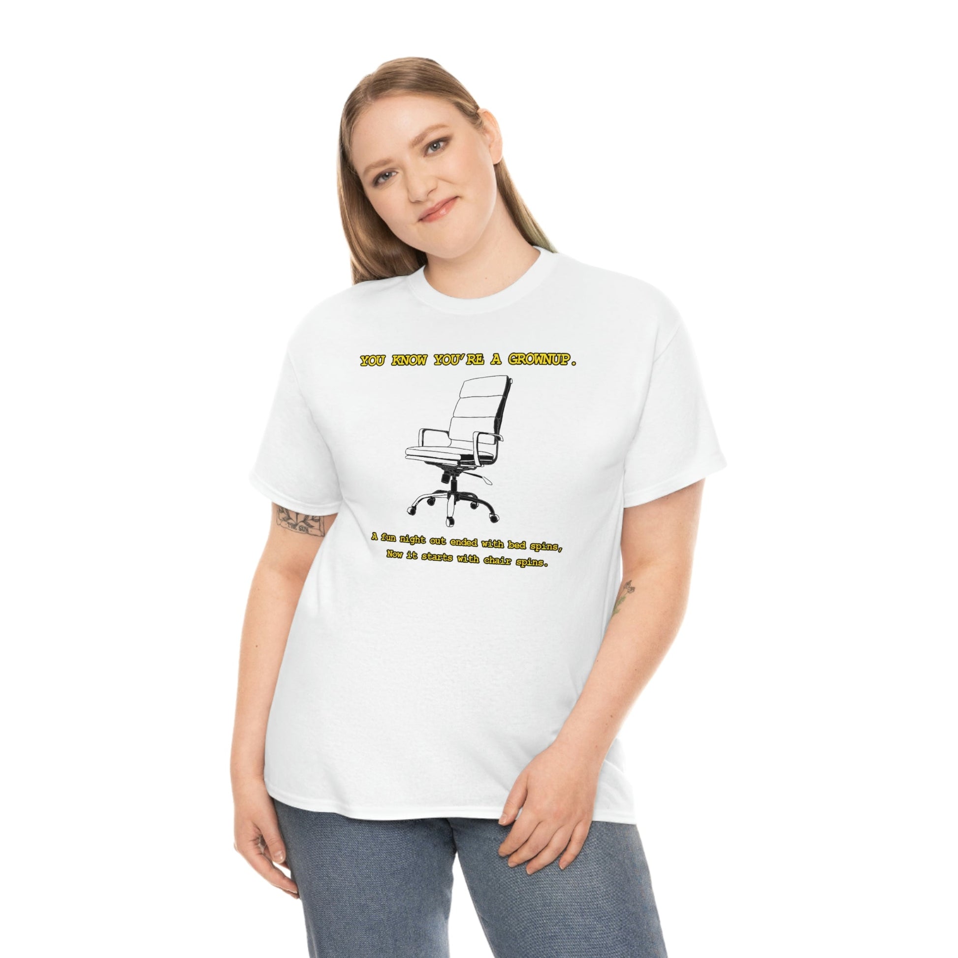 You Know You're A Grownup Unisex Heavy Cotton Tee Bedspins Office Humor Work Prank Bed Spins Joke fun funny Present Gift
