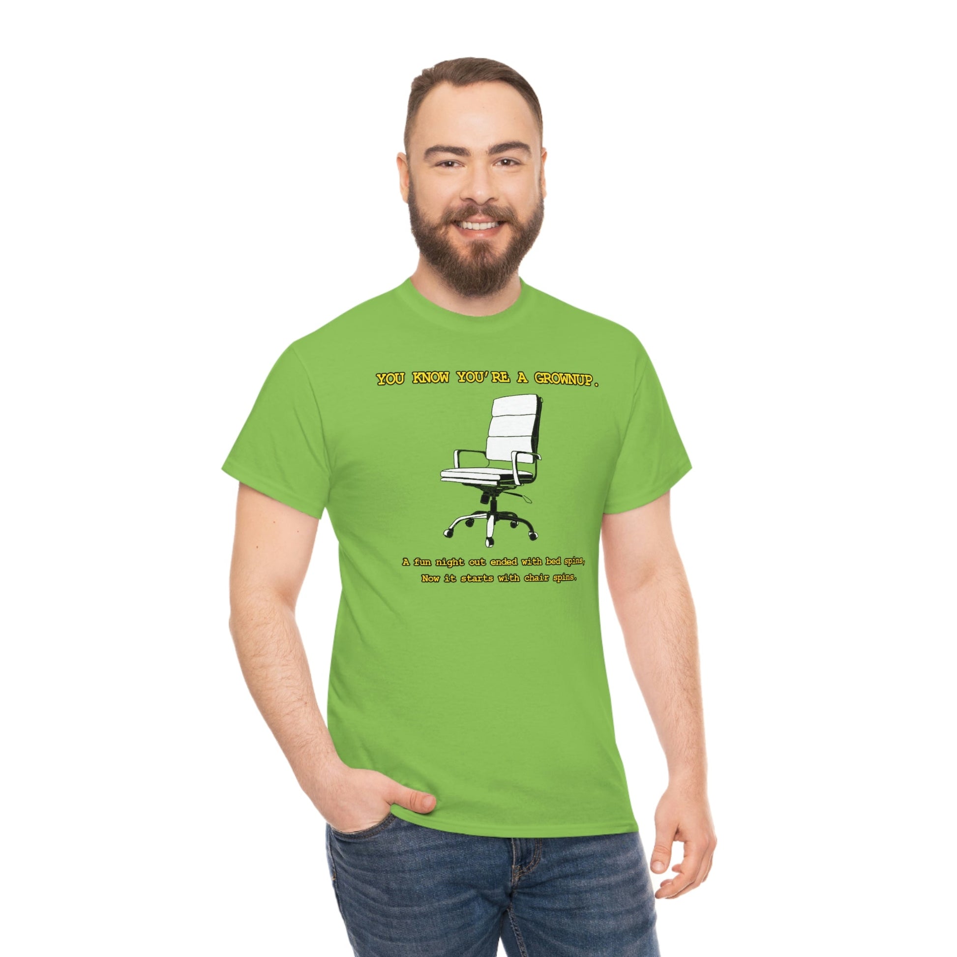 You Know You're A Grownup Unisex Heavy Cotton Tee Bedspins Office Humor Work Prank Bed Spins Joke fun funny Present Gift