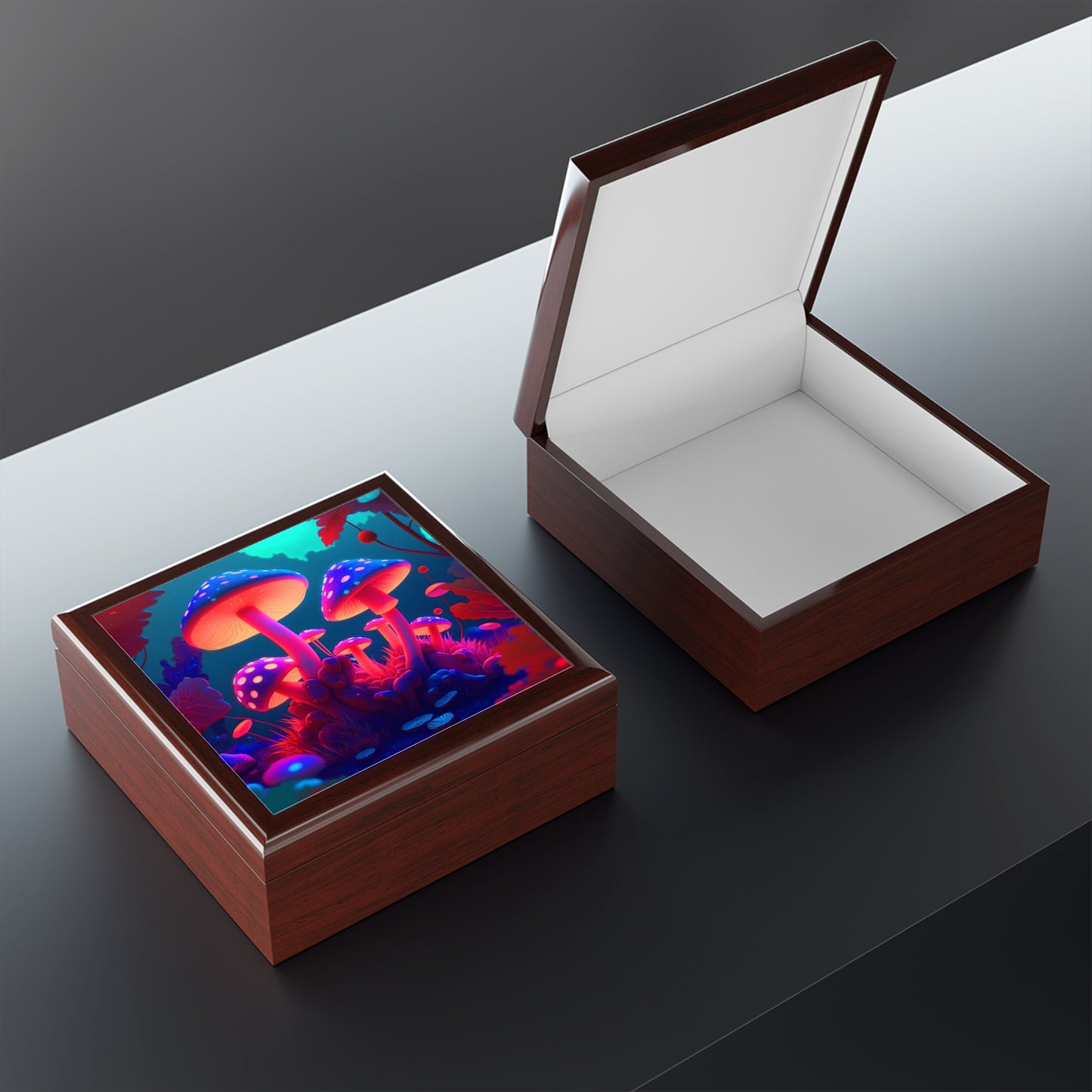 Mushroom Glow Jewelry Box — Neon Fantasy Keepsake Box