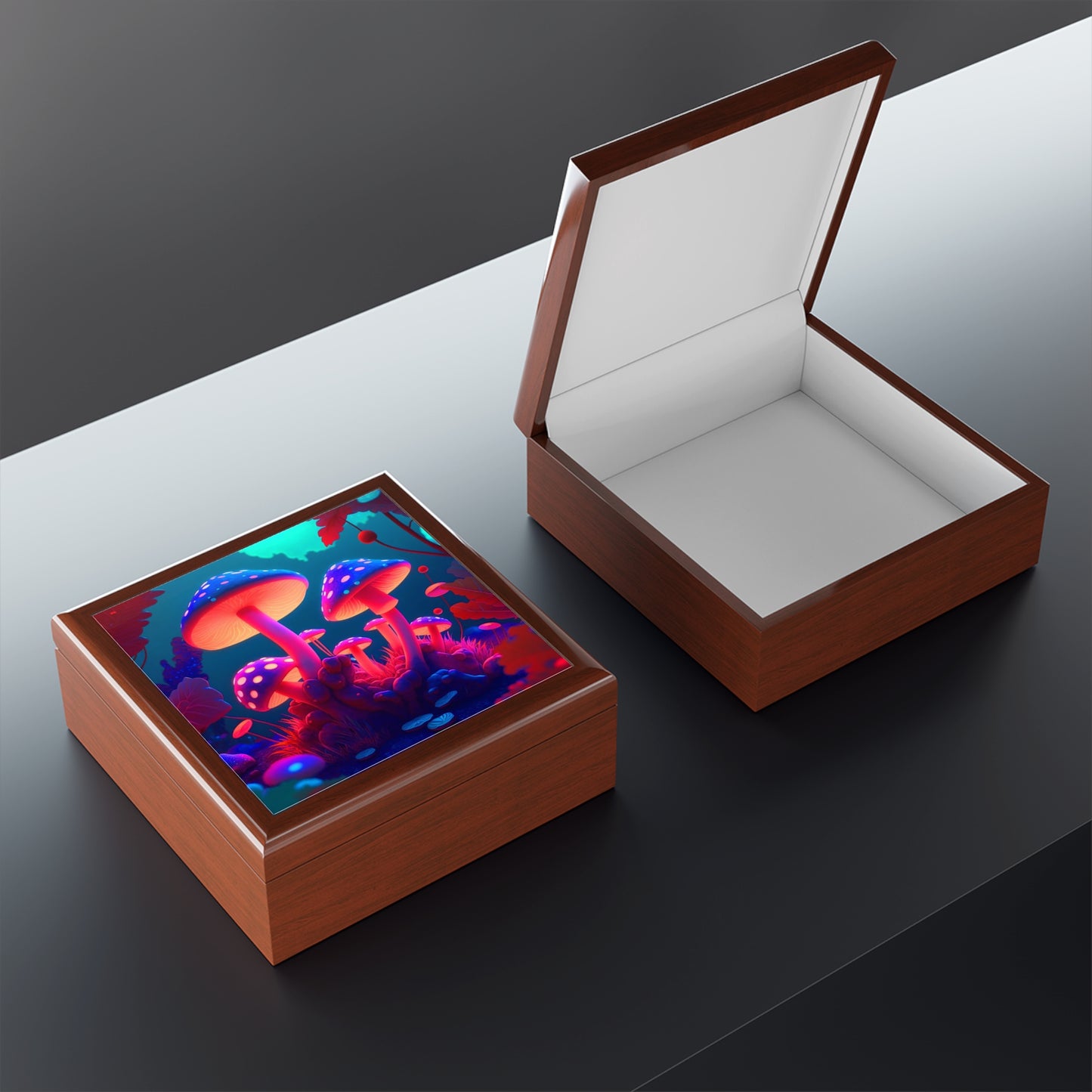 Mushroom Glow Jewelry Box — Neon Fantasy Keepsake Box