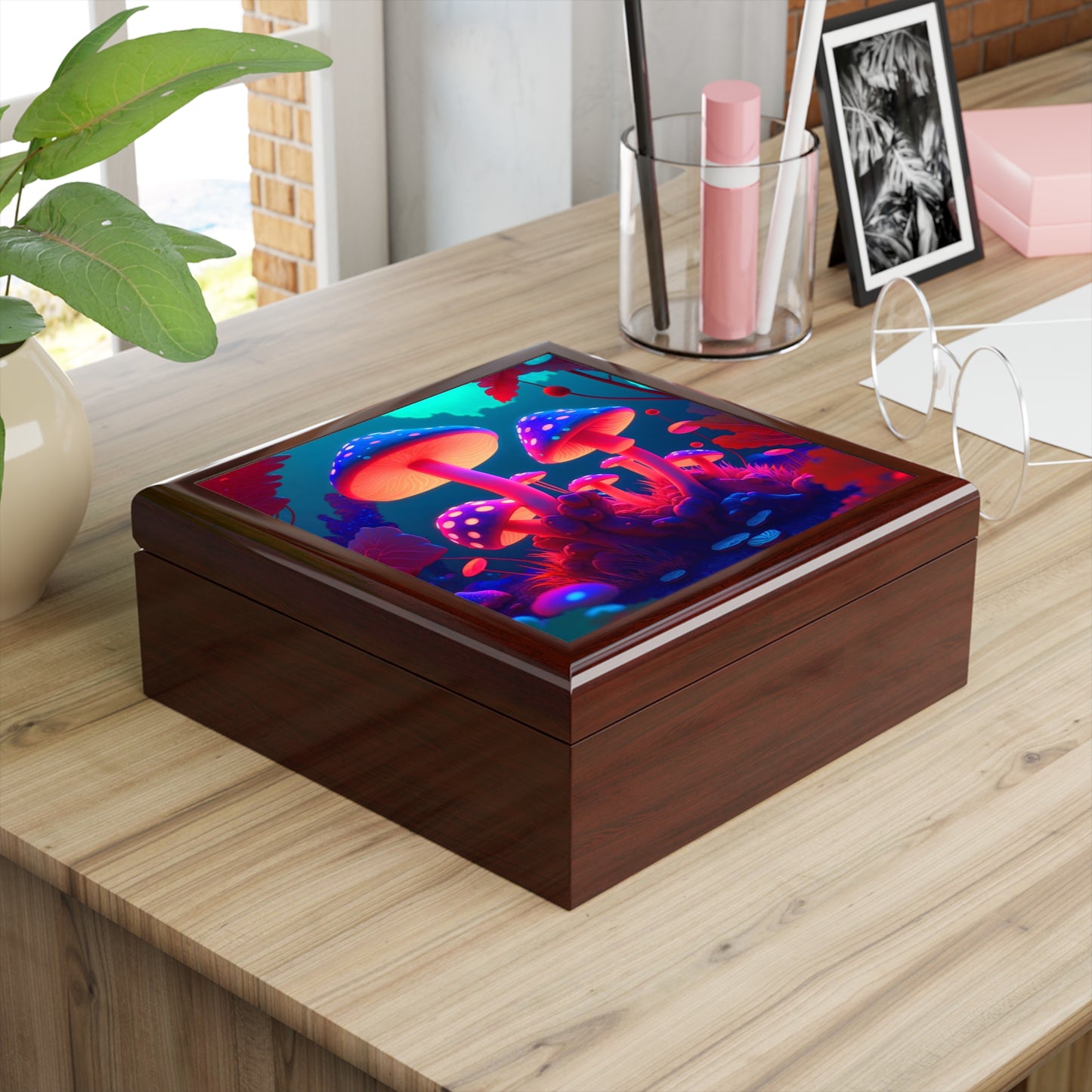 Mushroom Glow Jewelry Box — Neon Fantasy Keepsake Box