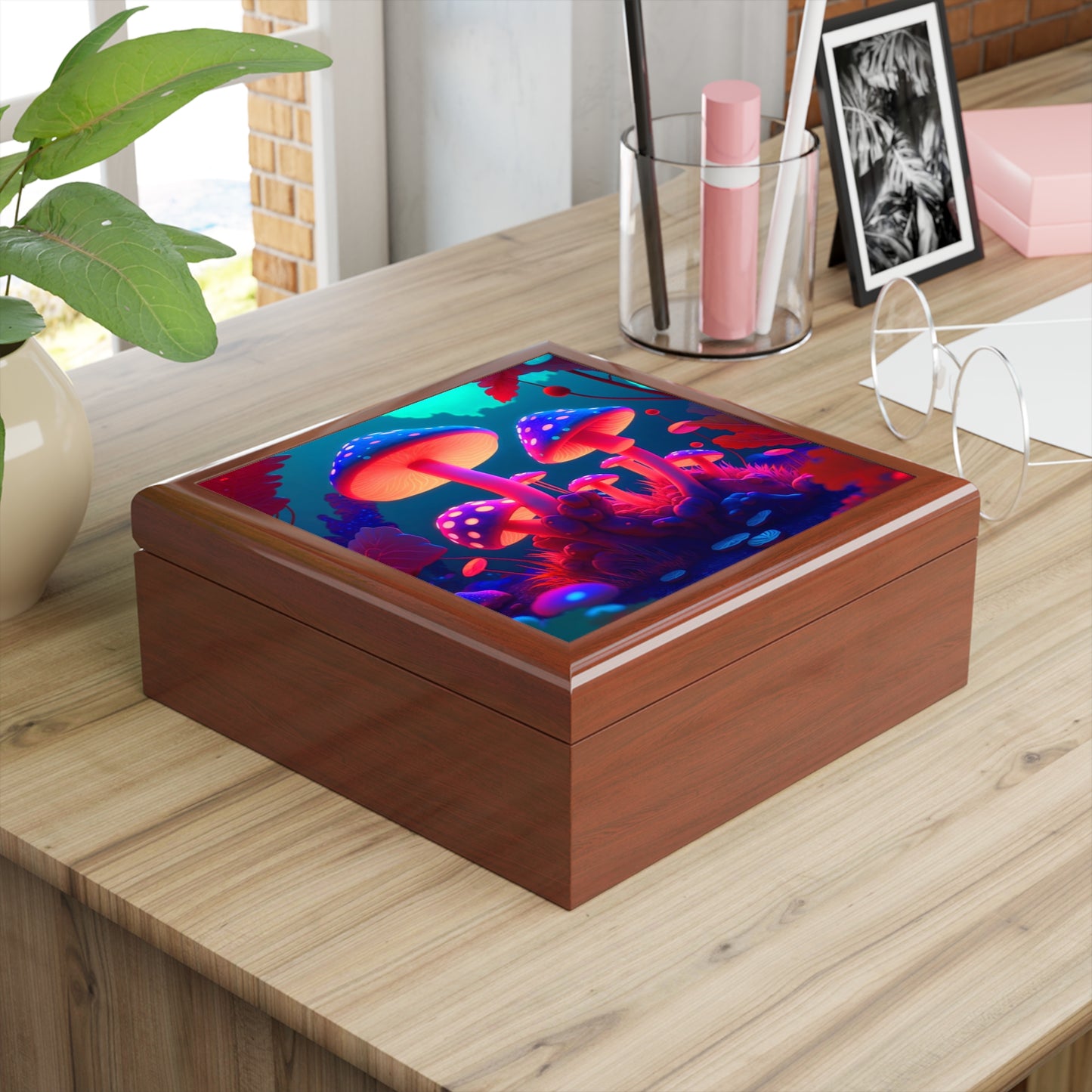 Mushroom Glow Jewelry Box — Neon Fantasy Keepsake Box