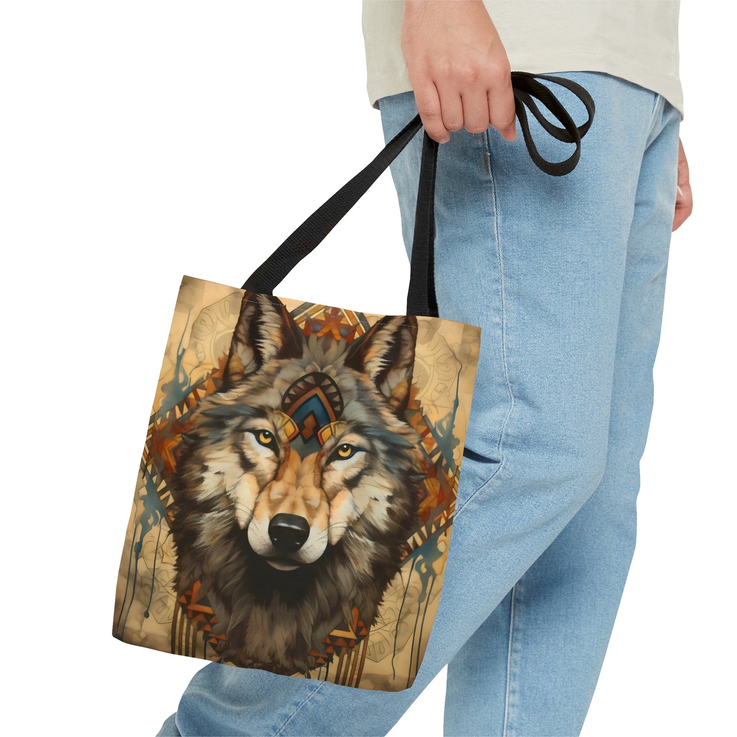 Buckskin Wolf Mandala Tote Bag