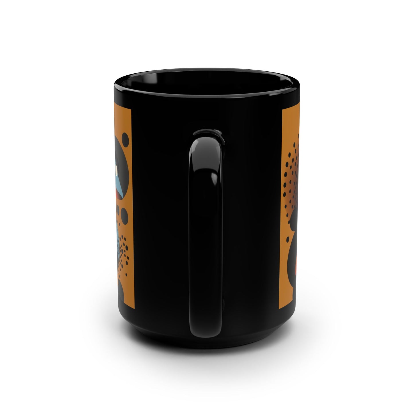 Psychedelic Mushroom Black Coffee Mug – 15oz Retro Orange & Blue Fungi Design