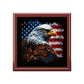 American Bald Eagle Flag Wood Keepsake Jewelry Box with Ceramic Tile Cover