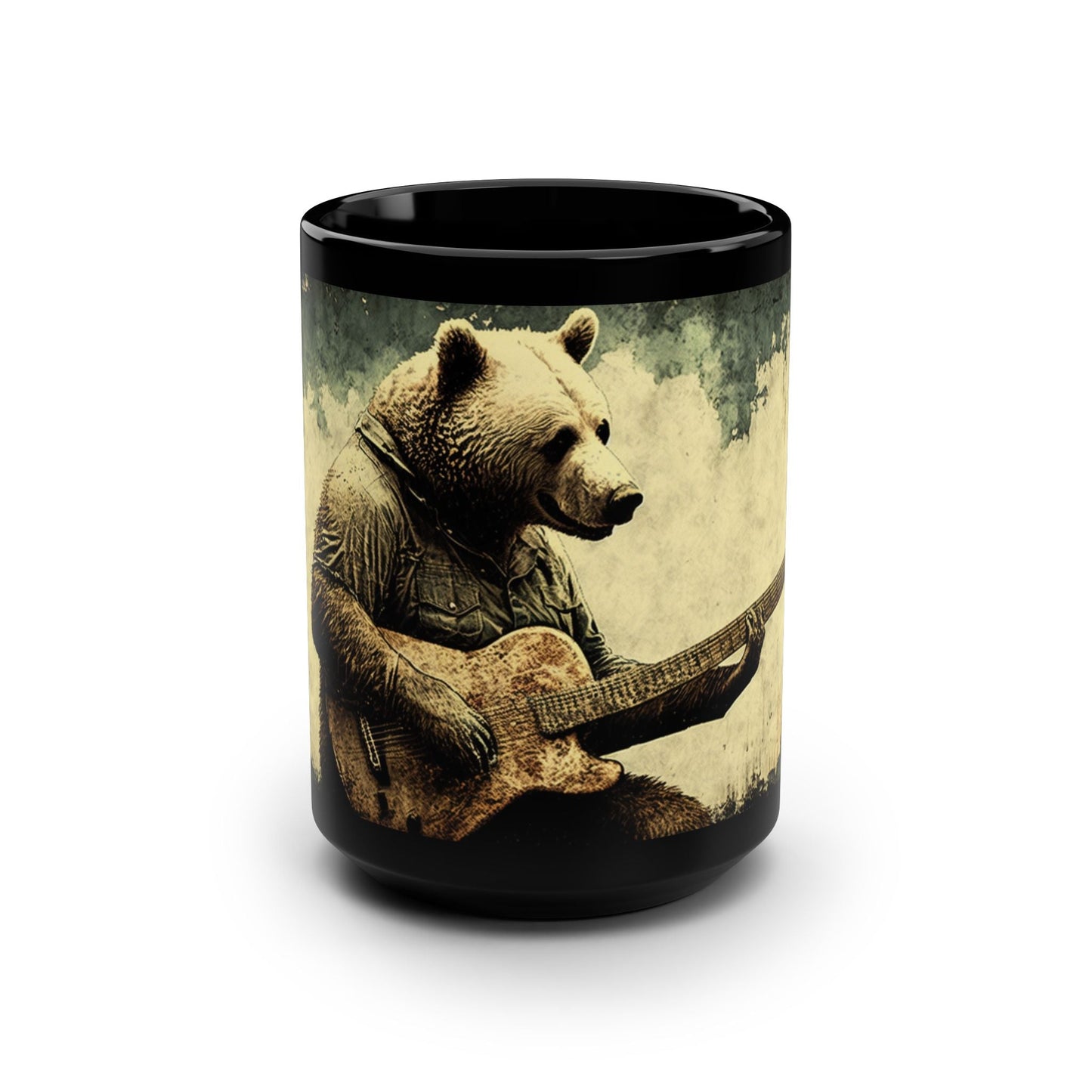 Vintage Grizzly Bear Playing Guitar - 15 oz Coffee Mug