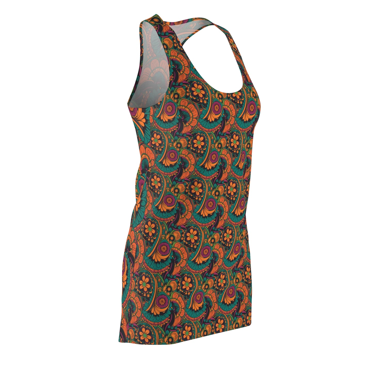 BOHO 60's Floral Women's Racerback Dress - Cottagecore Vintage Retro Print