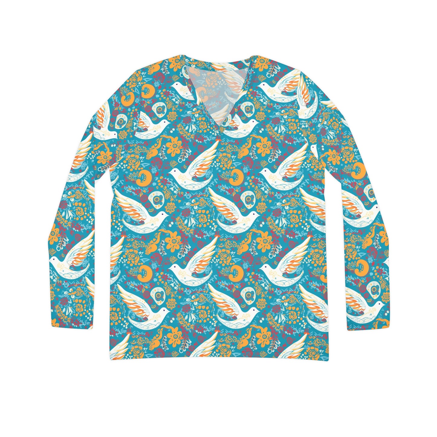 Peace Dove Women's Long Sleeve V-neck Shirt - Cottagecore Vintage Hippy Style Clothing