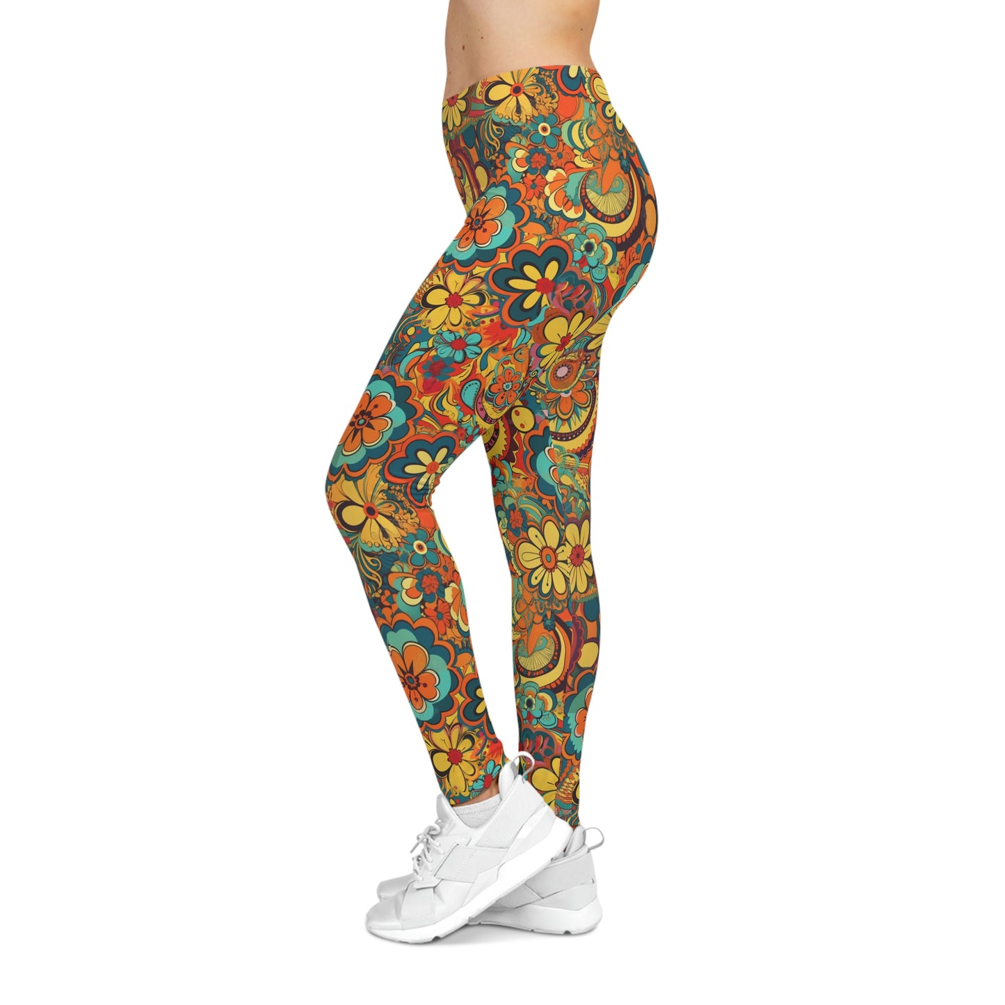 New! BOHO Hippy Floral Design Women's Casual Leggings - Cottagecore Vintage Retro Print