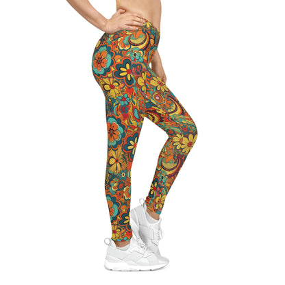 New! BOHO Hippy Floral Design Women's Casual Leggings - Cottagecore Vintage Retro Print