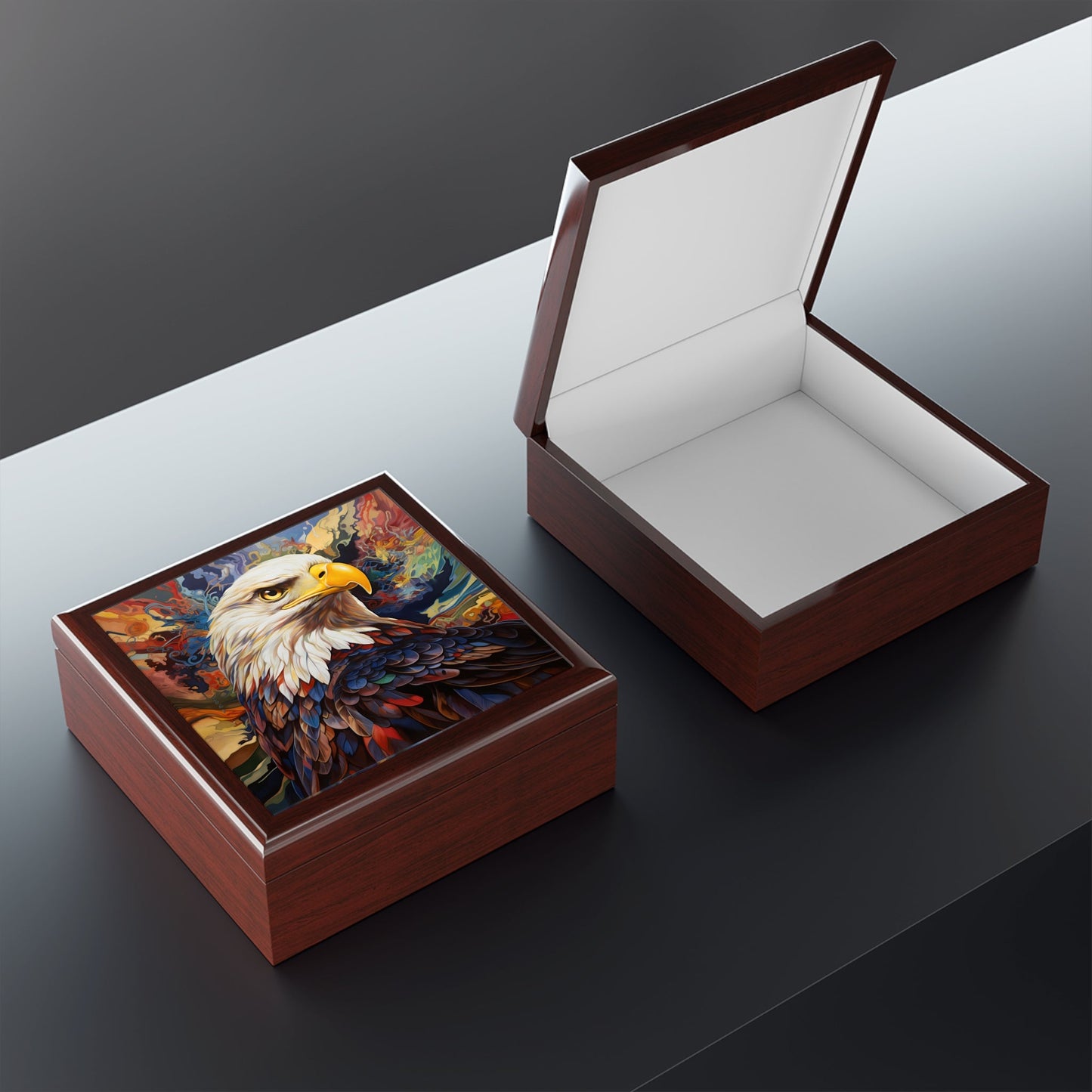 Abstract Bald Eagle Trinket Jewelry Box