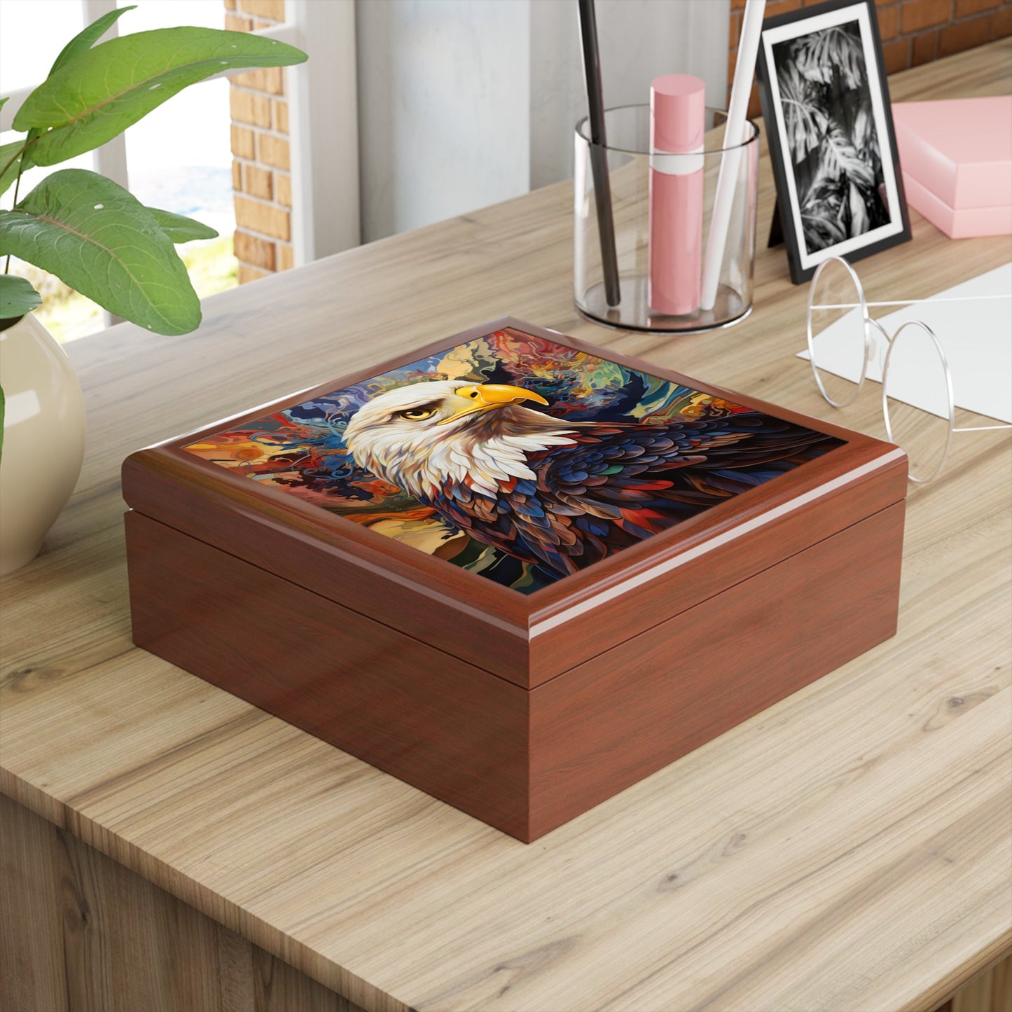 Abstract Bald Eagle Trinket Jewelry Box