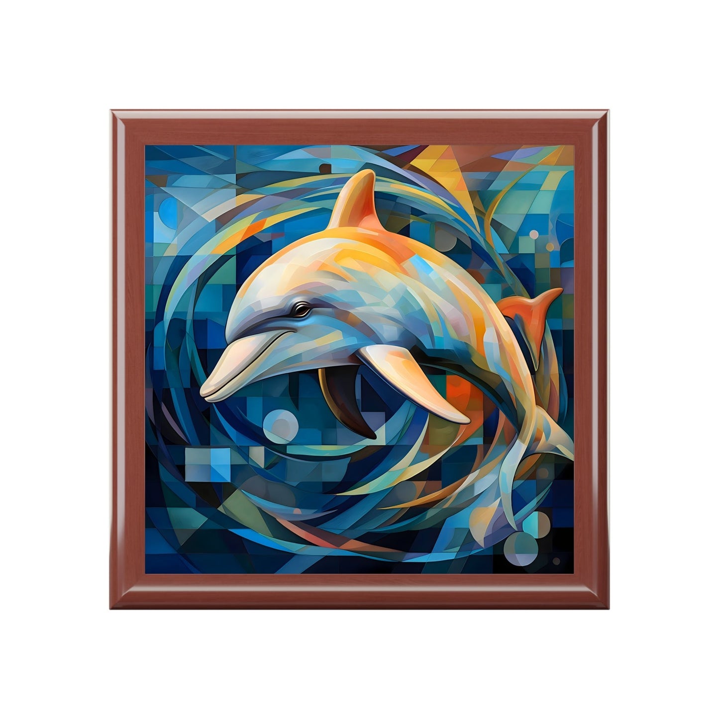 Abstract Cubism Dolphin Fine Art Print Jewelry Keepsake Trinkets Box