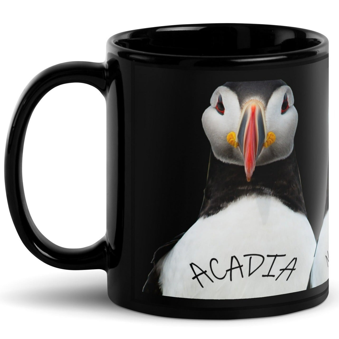 Acadia Puffin Black Glossy Mug